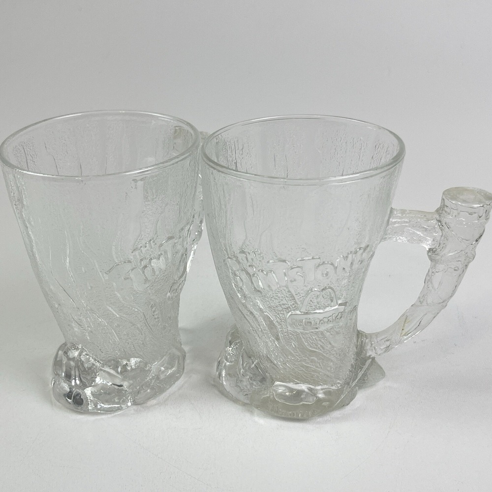 Set of 2‎ Flintstones Vtg McDonalds Embossed Mammoth RocDonalds Glass Mugs 1993